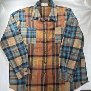Bad Little Country Girl Plaid Oversize Shacket Button‎ Sz L
